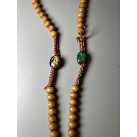 Catholic Rosary Wooden Beads Crucifix Jesus Cross Saints Images Religious Prayer - Picture 3 of 5